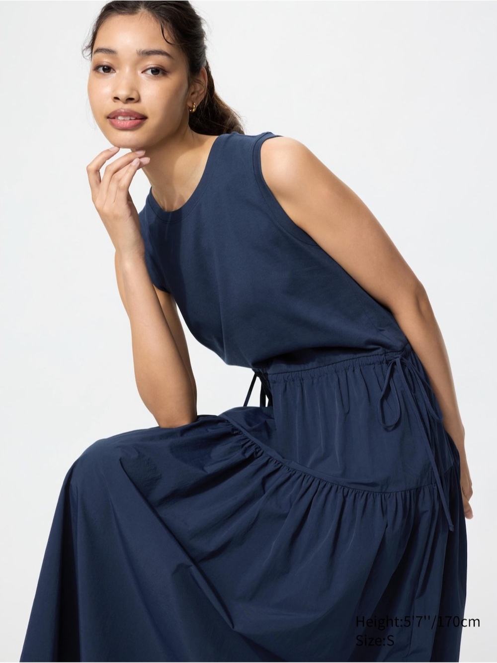 Sleeveless UNIQLO Navy Maxi Dress with Tie Waist